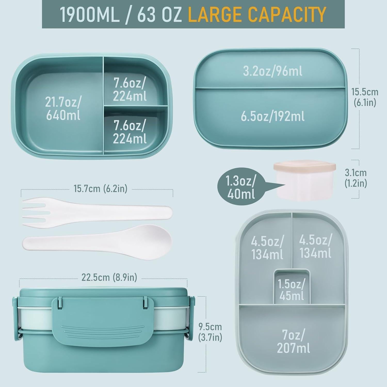 Bento Box Sunhanny 1900ml Verde 3 Capas con Utensilios