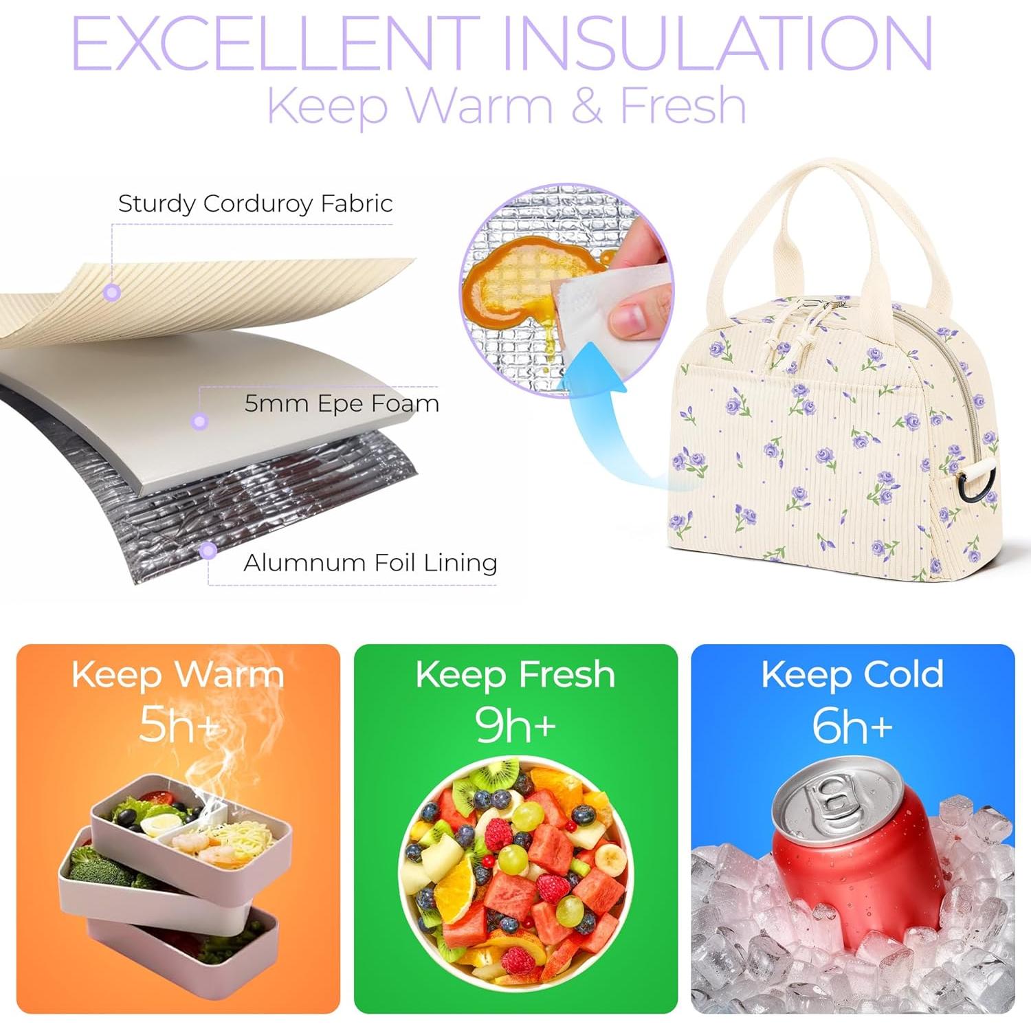 Bolsa de Almuerzo WOBAGMEN Floral Aislada 12 oz