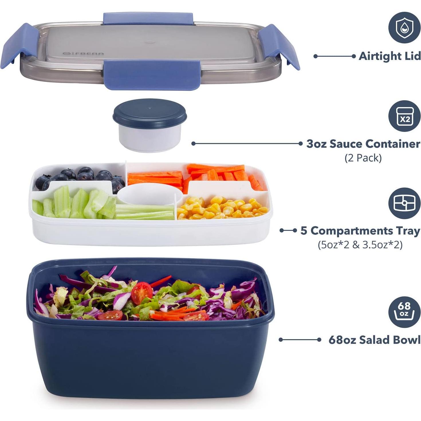 Contenedor de Almuerzo Caperci 68 oz 5 Compartimentos Marino