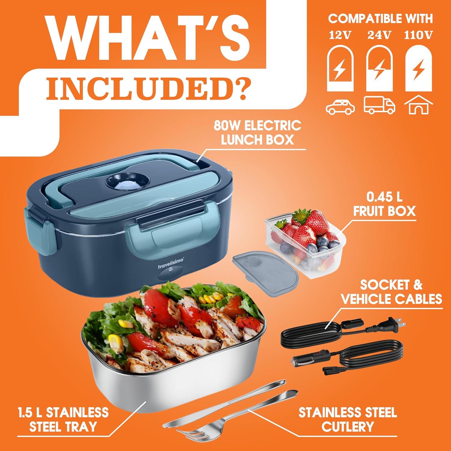 Caja de Almuerzo Eléctrica Travelisimo 1.5L Acero Inoxidable