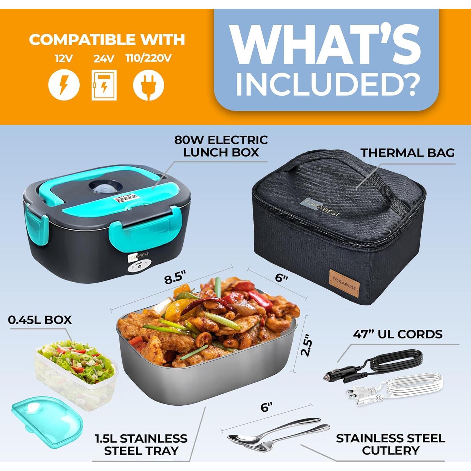 Caja de Almuerzo Eléctrica FORABEST 1.5L 80W Azul Neón