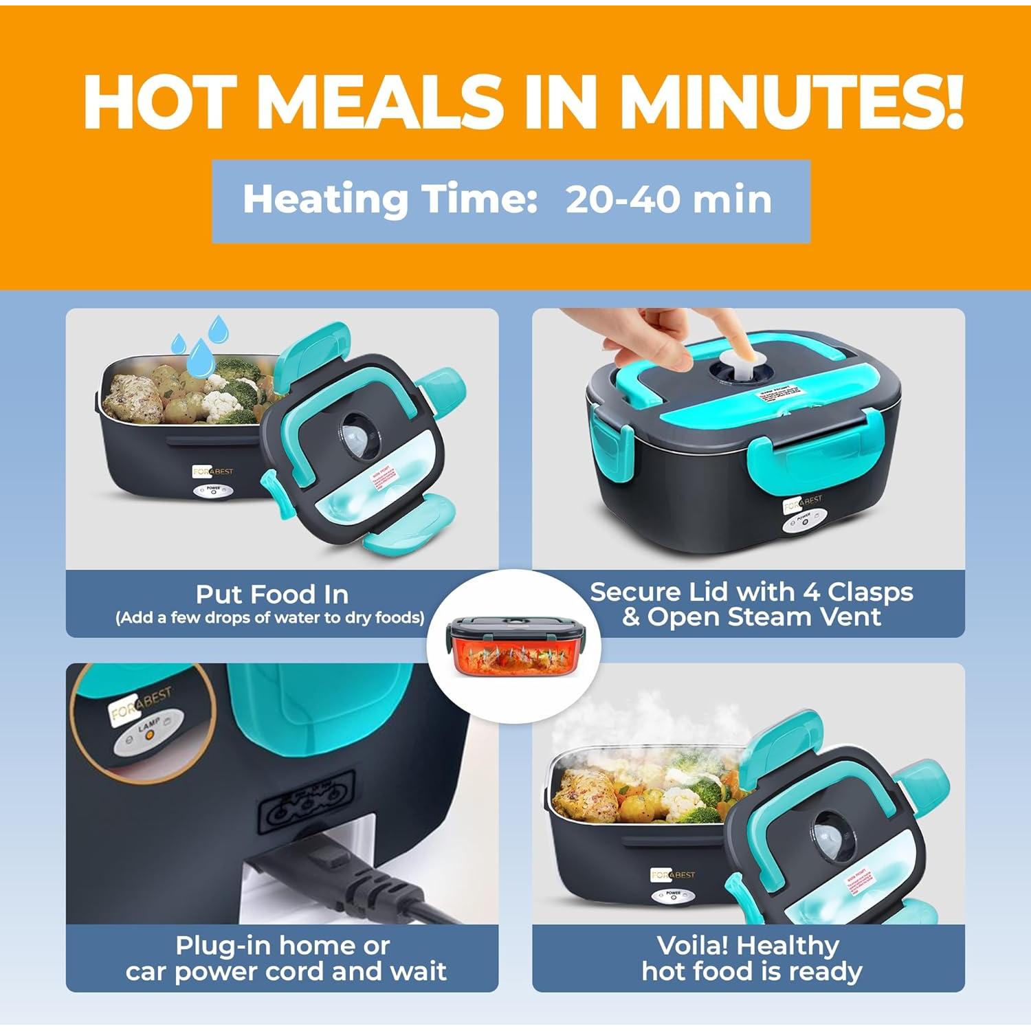 Caja de Almuerzo Eléctrica FORABEST 1.5L 80W Azul Neón