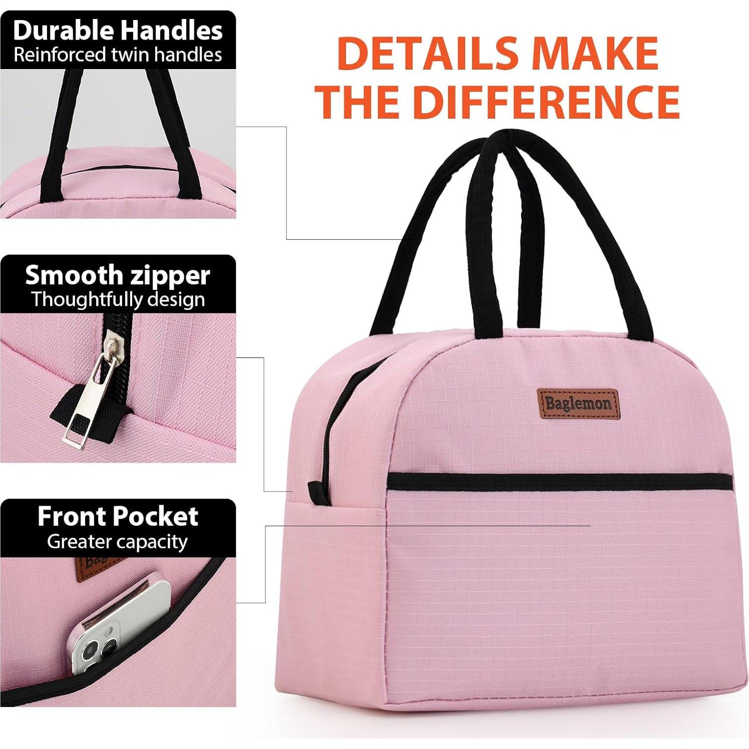 Bolsa de Almuerzo Aislada Baglemon Rosa 26x14.5x23cm