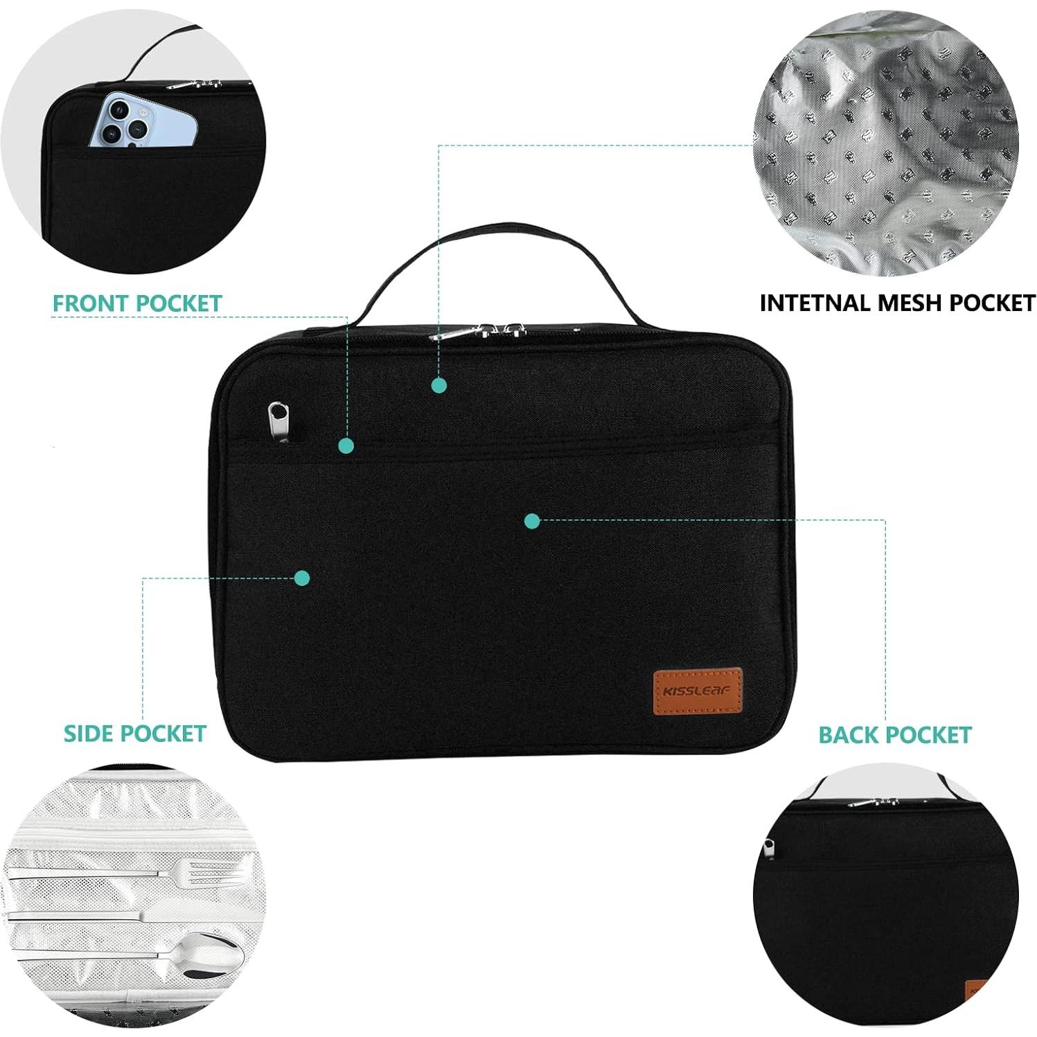 Bolsa de Almuerzo Aislada Kissleaf Negra 2.99L Impermeable