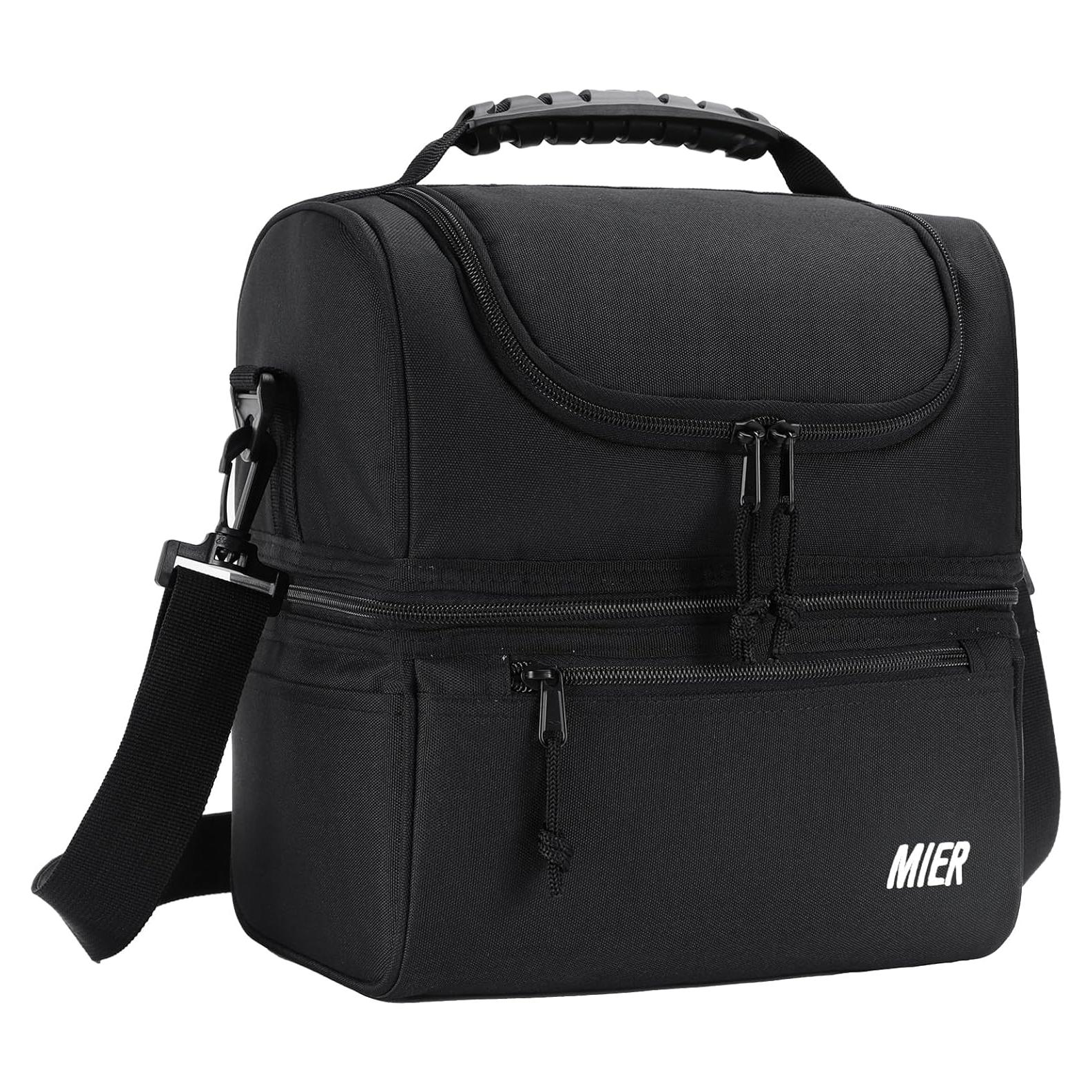 Bolsa de Almuerzo Aislada MIER Grande 13L Doble Compartimento Negro
