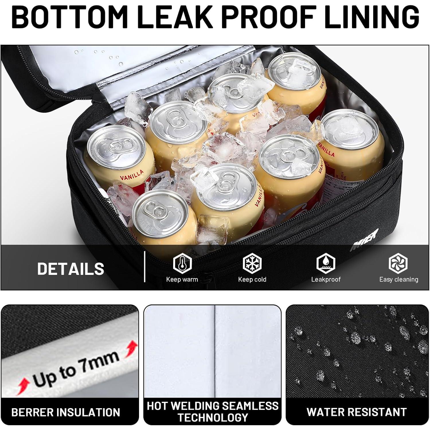 Bolsa de Almuerzo Aislada MIER Grande 13L Doble Compartimento Negro