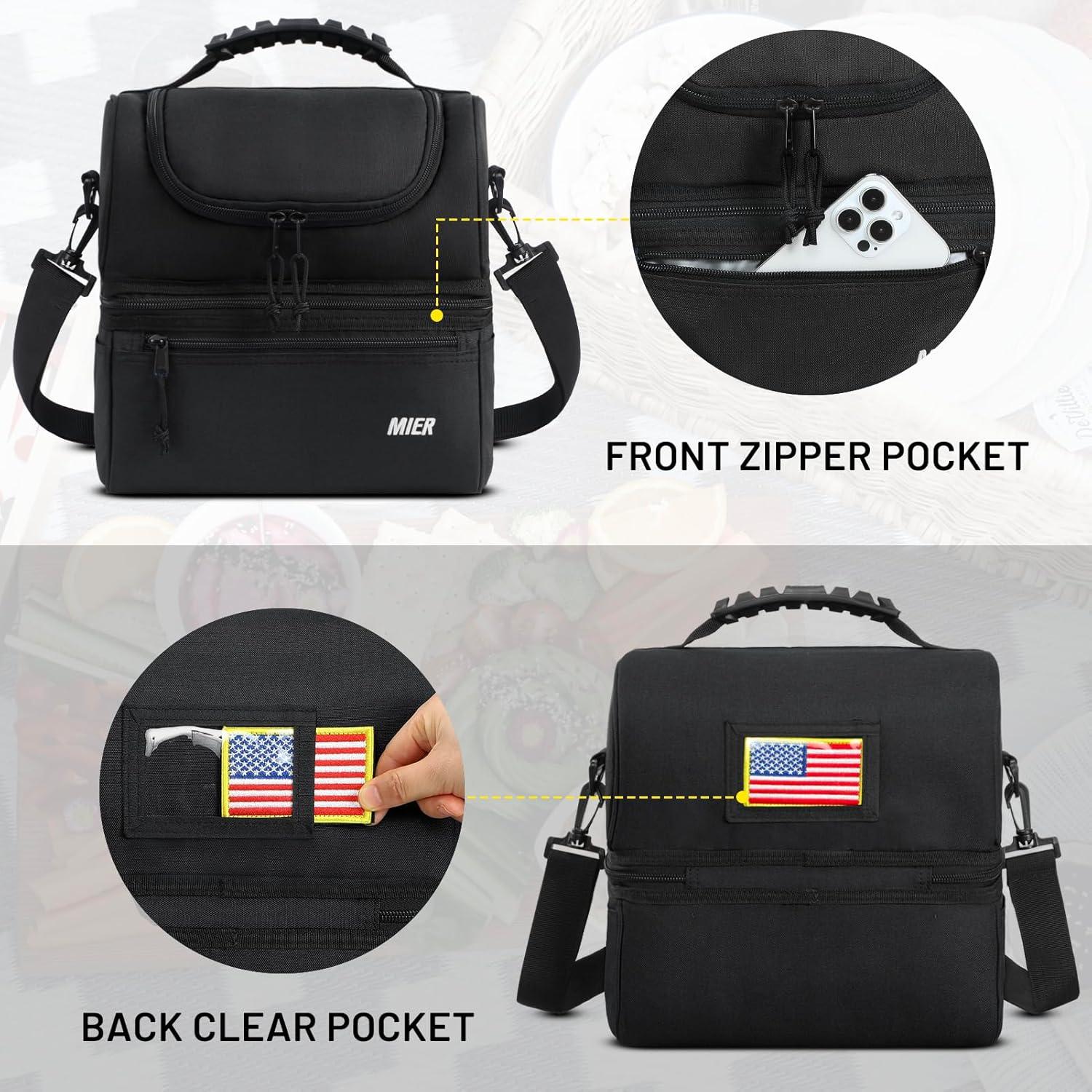 Bolsa de Almuerzo Aislada MIER Grande 13L Doble Compartimento Negro