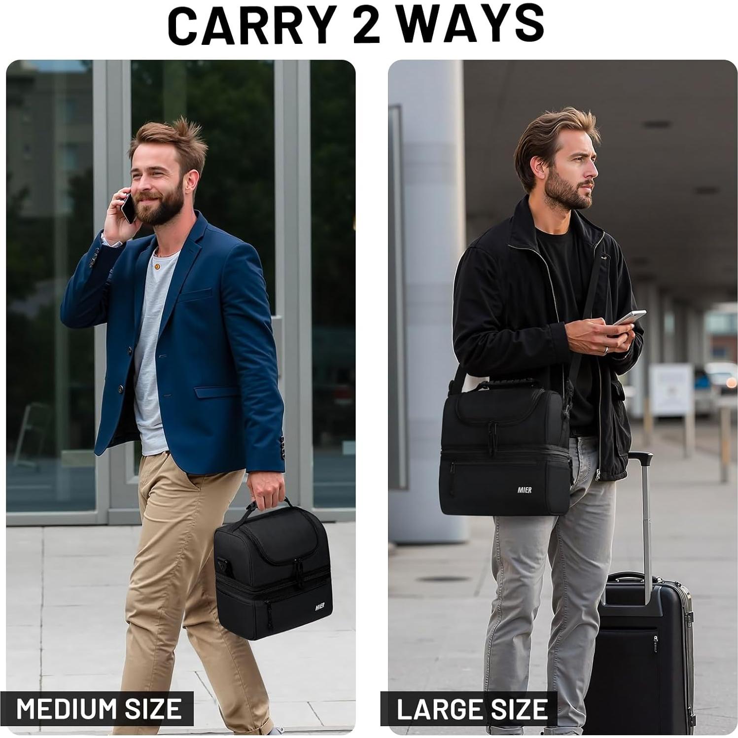 Bolsa de Almuerzo Aislada MIER Grande 13L Doble Compartimento Negro