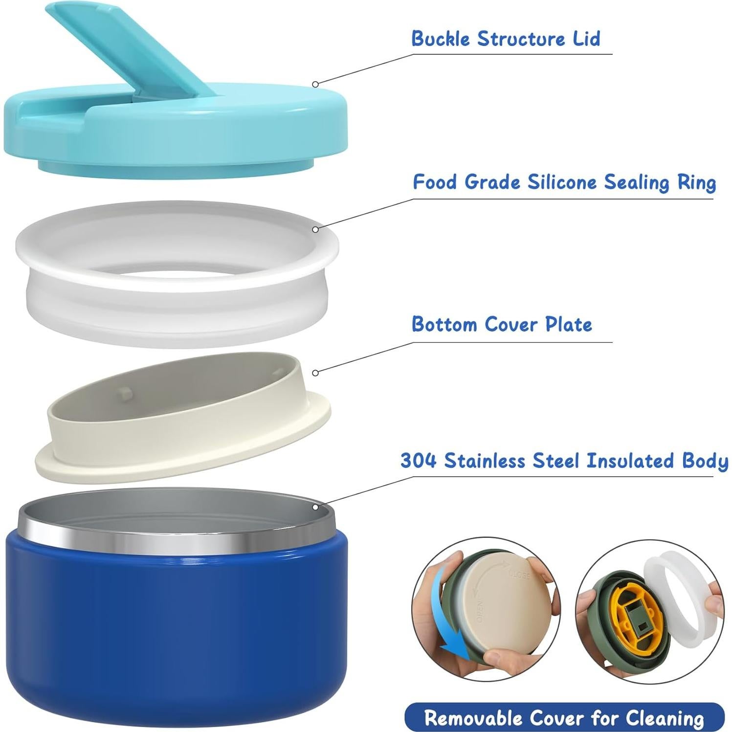 Caja de Almuerzo Bento Azul con Termo Aislado 226g