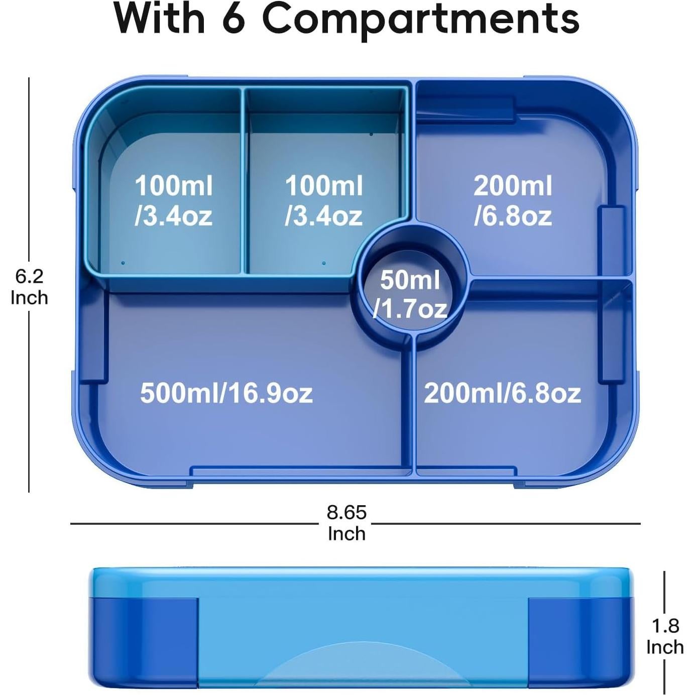 Caja de Almuerzo Bento Winproper 1150 ml 6 Compartimentos Azul