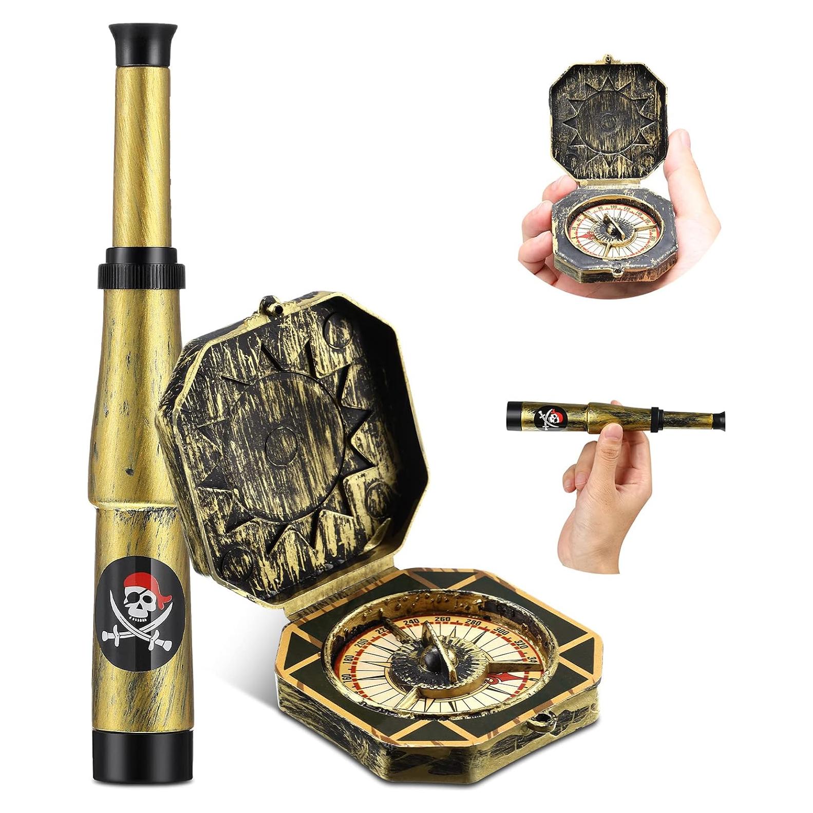 Set 2 Piezas Juguetes Telescopio y Brújula Pirata Gejoy