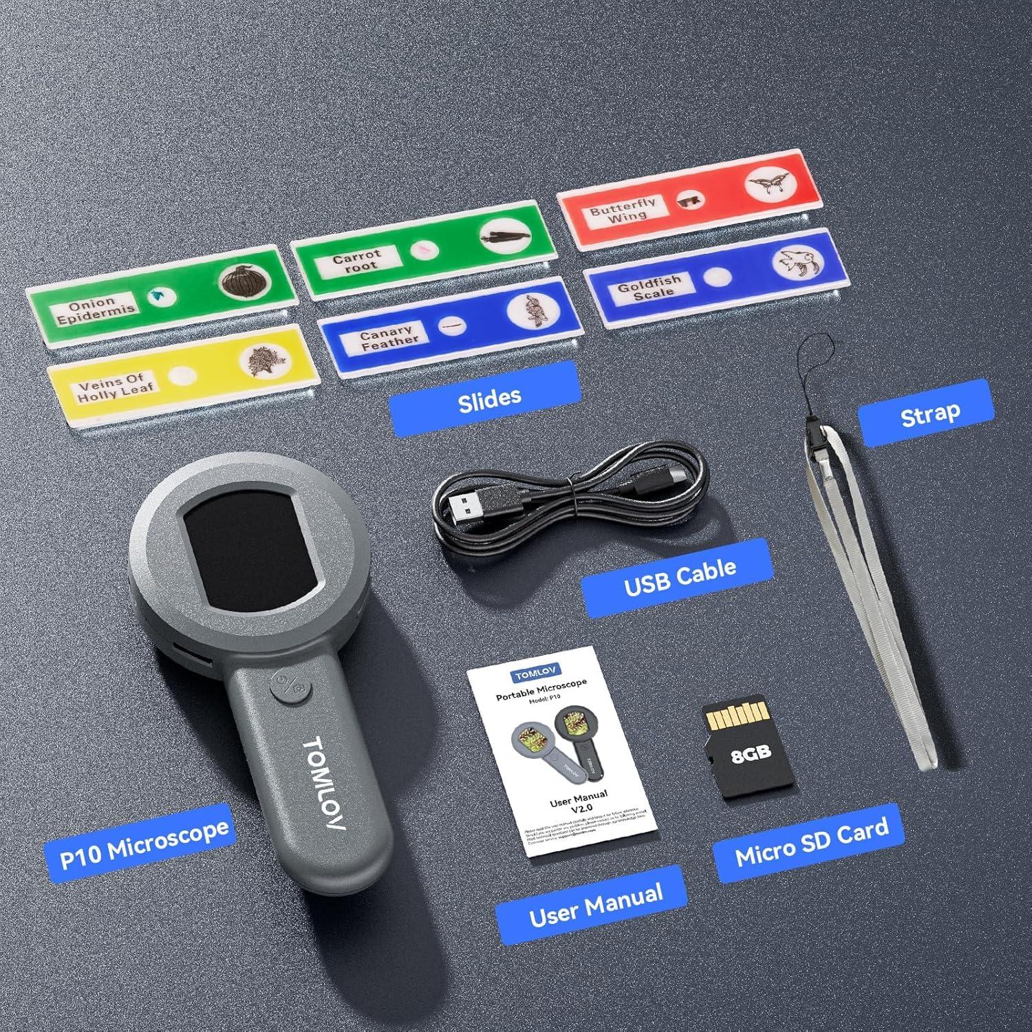 Microscopio digital TOMLOV P10 con pantalla 2" y 100X