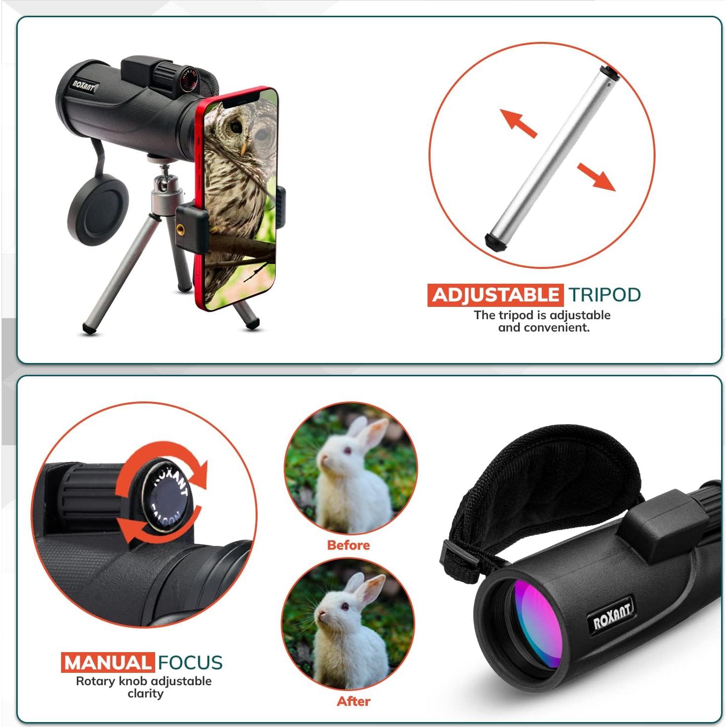 Telescopio Monocular Roxant Falcon 10x42 HD con Accesorios