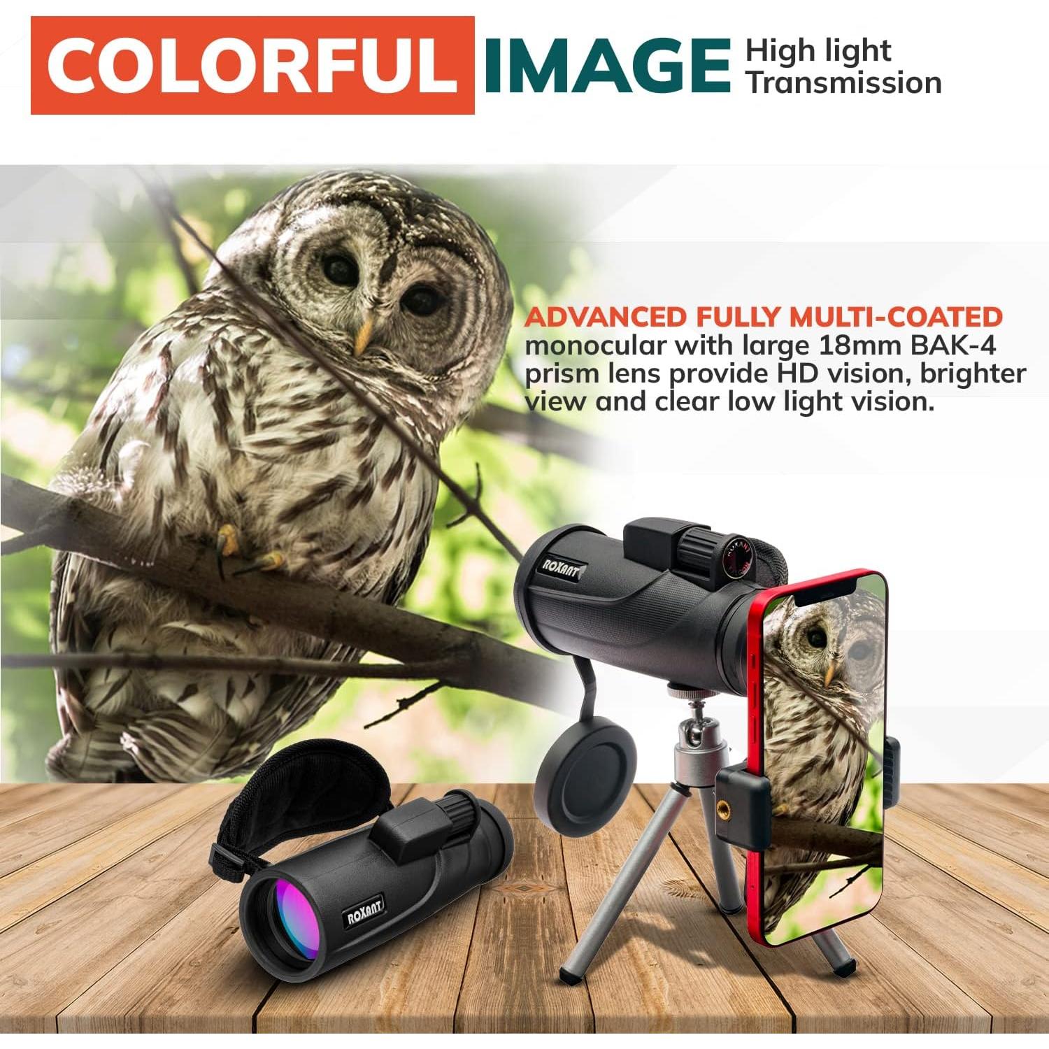 Telescopio Monocular Roxant Falcon 10x42 HD con Accesorios