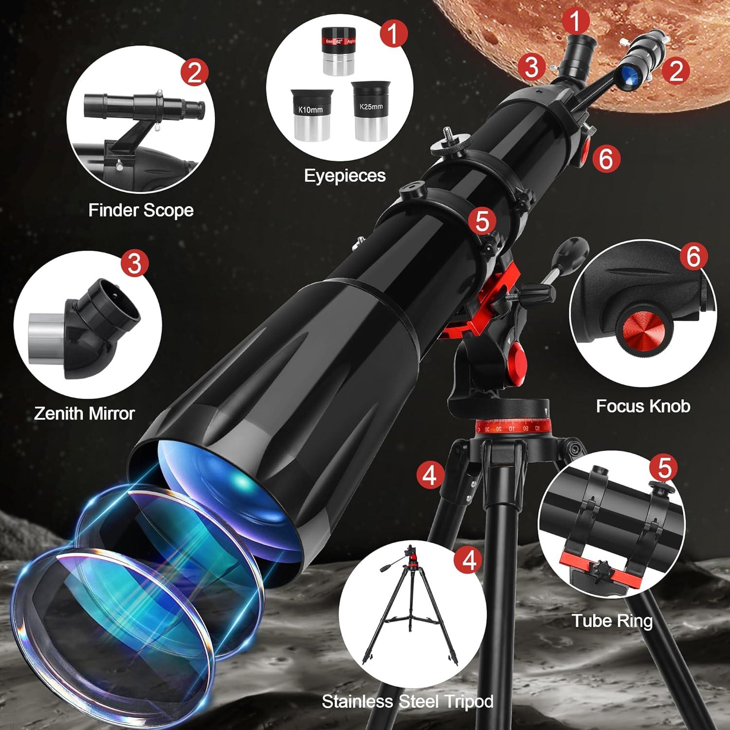Telescopio HETEKAN 90 mm Aumento 450X con Trípode Ajustable