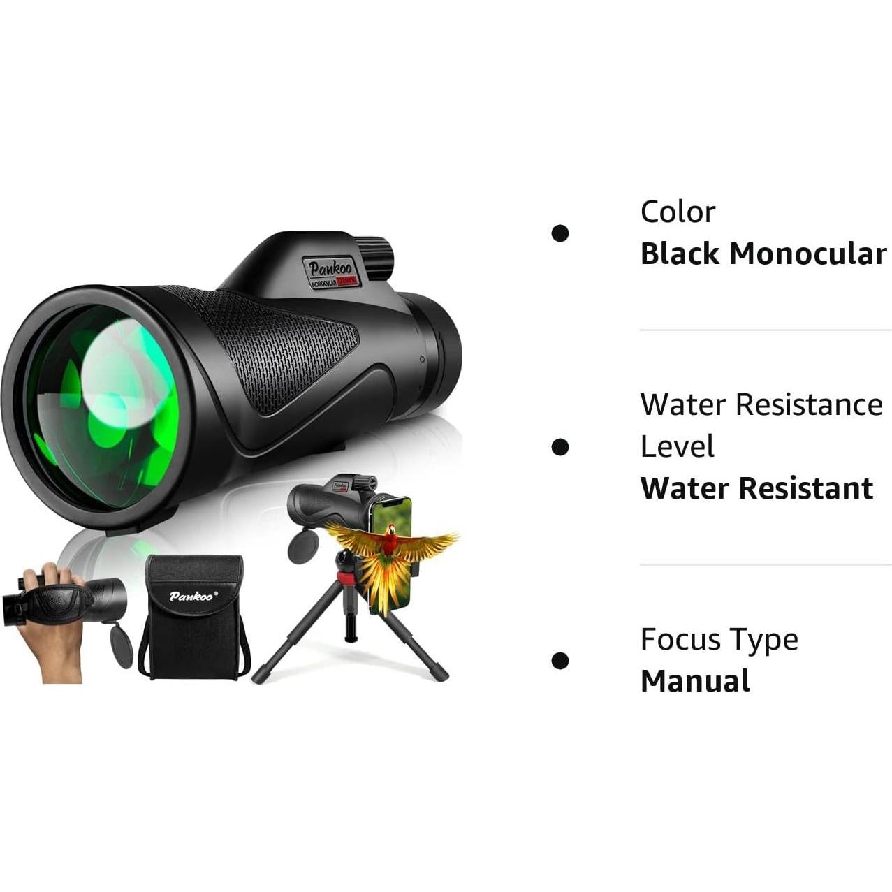 Telescopio Monocular Pankoo 12x60 con Adaptador y Trípode