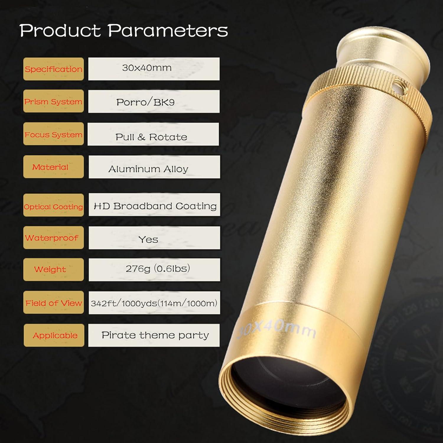 Telescopio Monocular Pirata Yourelexit 30x40 Plegable Oro