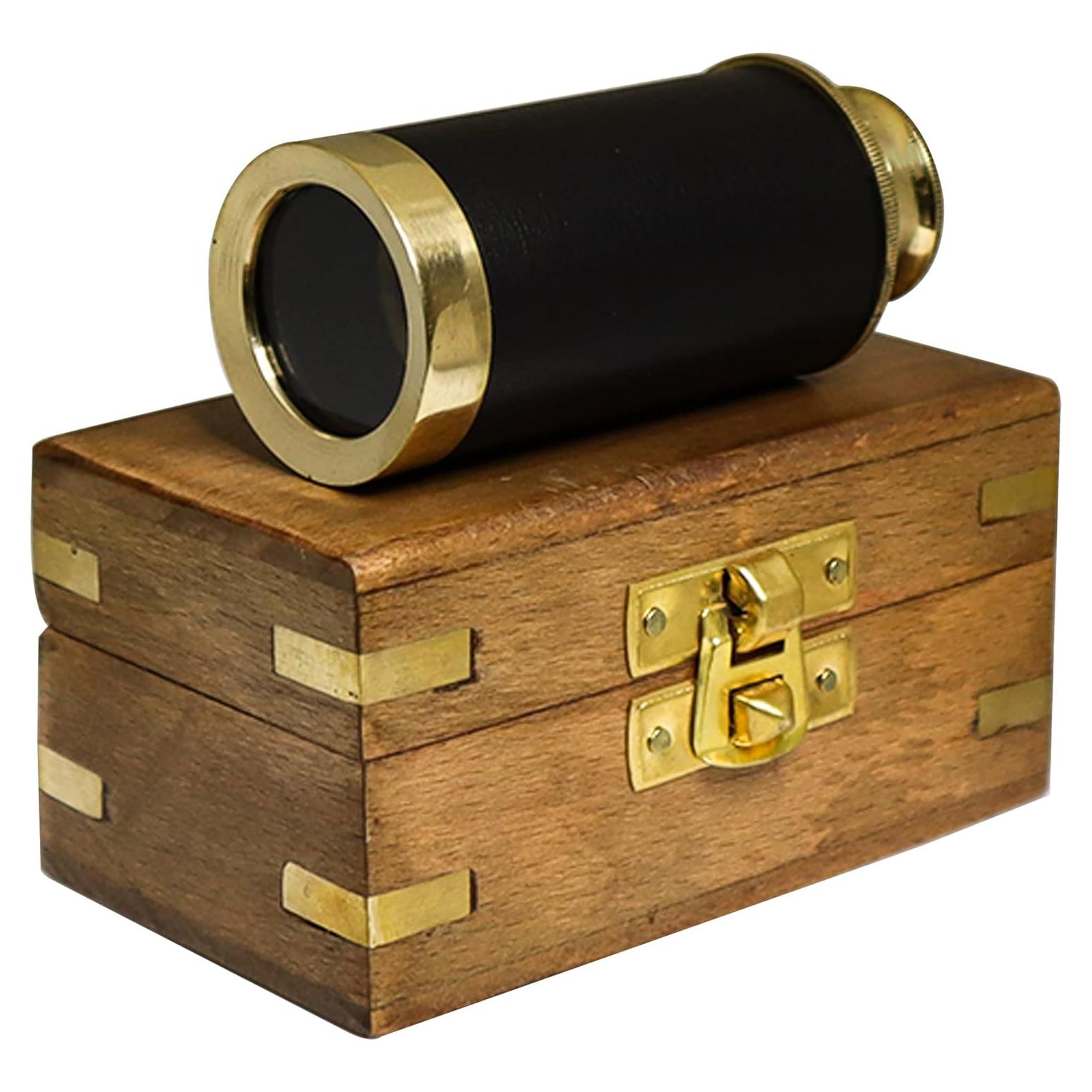Telescopio Antiguo de Latón PORTHO 15 cm con Caja de Madera