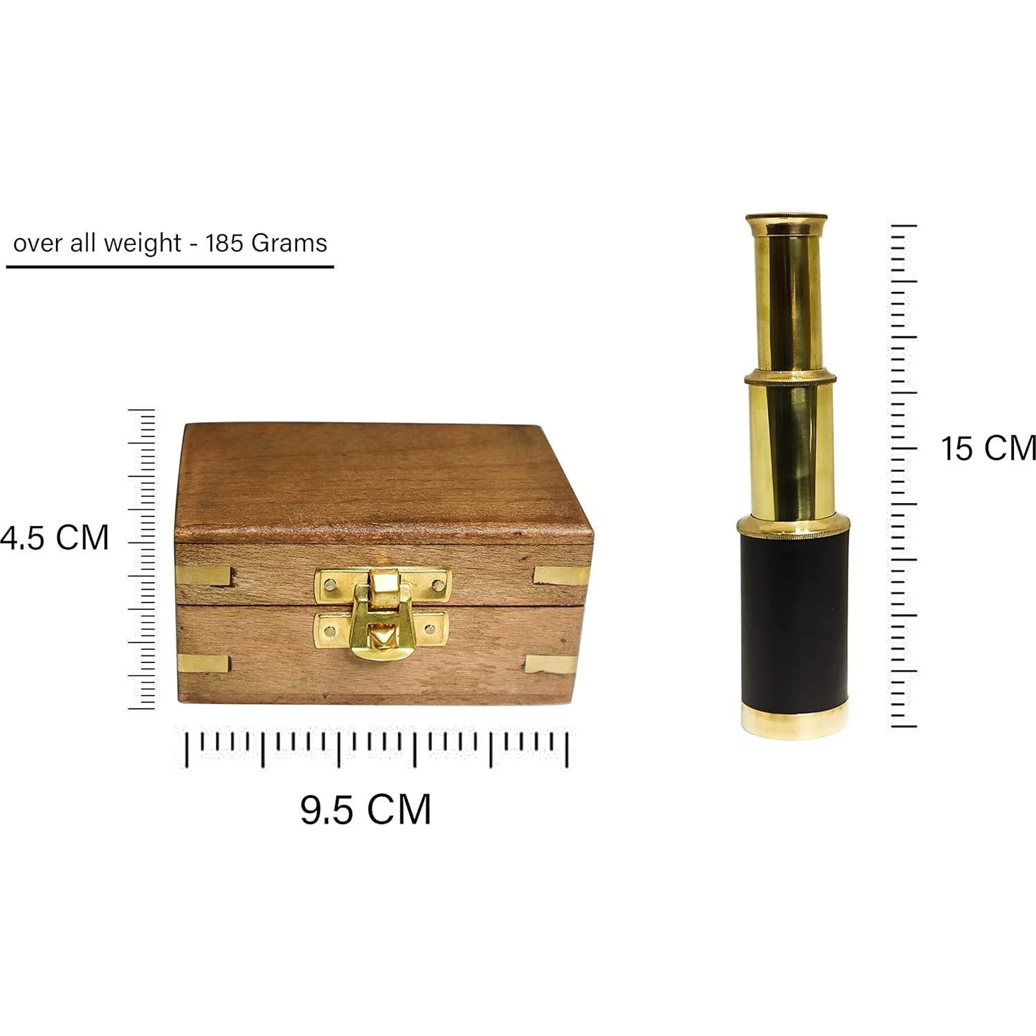Telescopio Antiguo de Latón PORTHO 15 cm con Caja de Madera