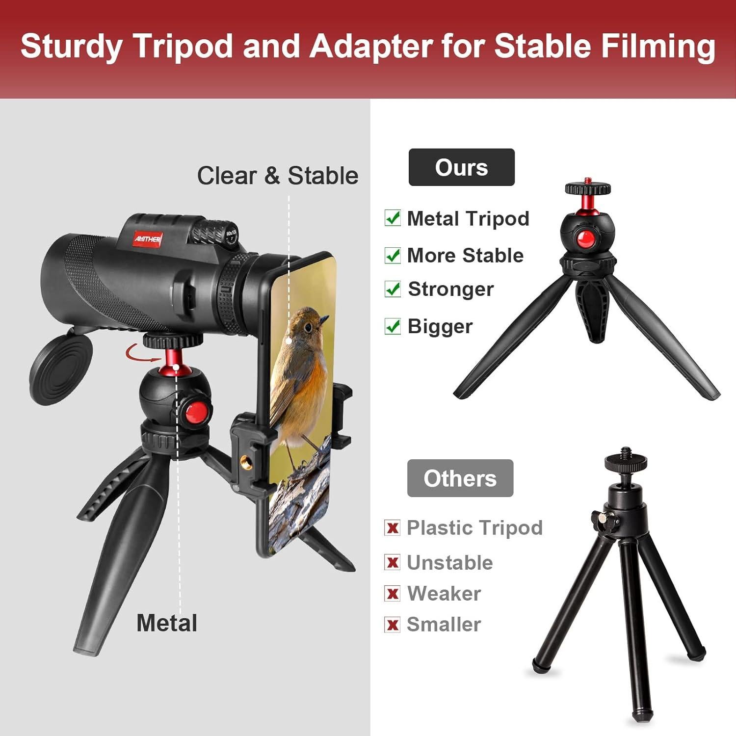 Telescopio Monocular AMITHER 80x100 con Trípode y Adaptador