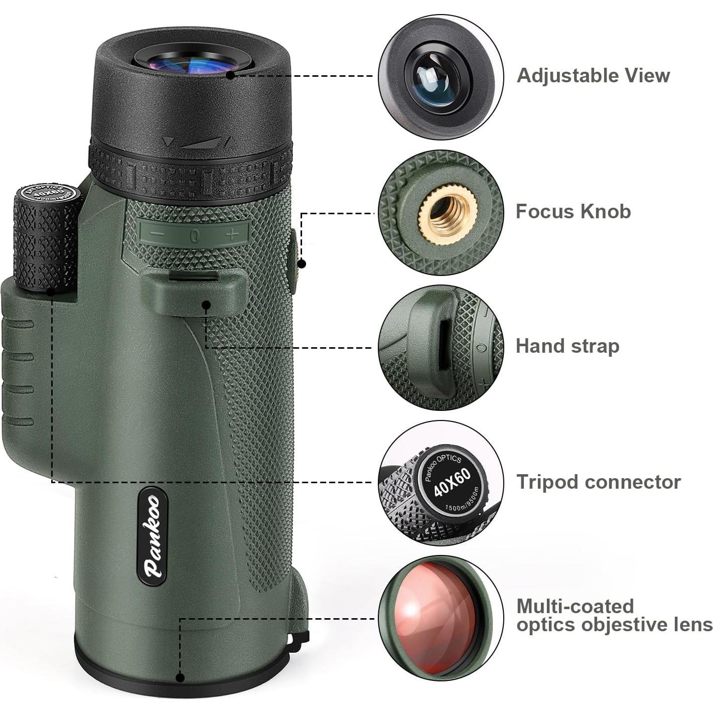 Telescopio Monocular Pankoo 40X60 HD con Soporte y Trípode