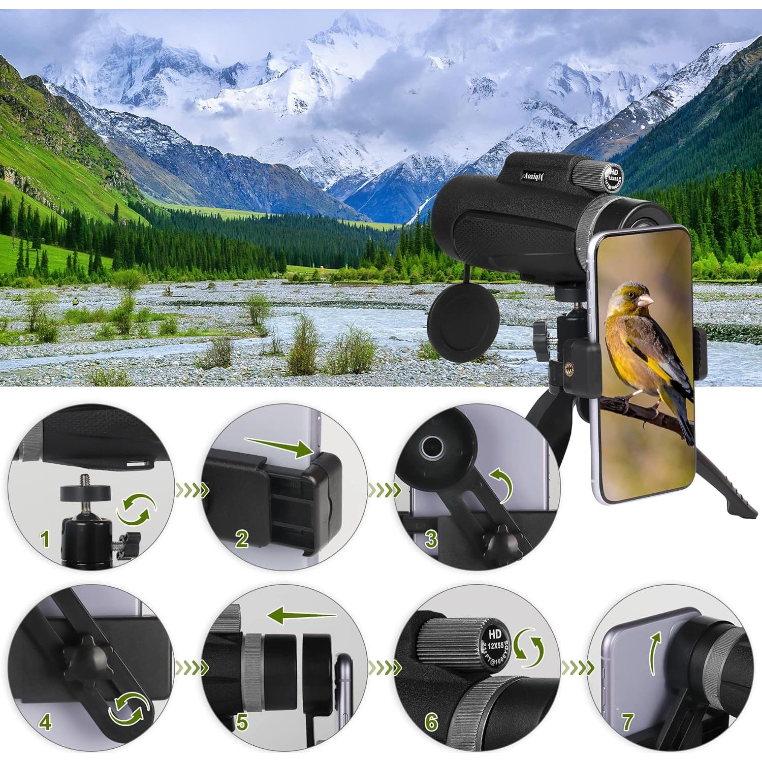 Telescopio Monocular HD 12x55 Aoziqi Impermeable 2023