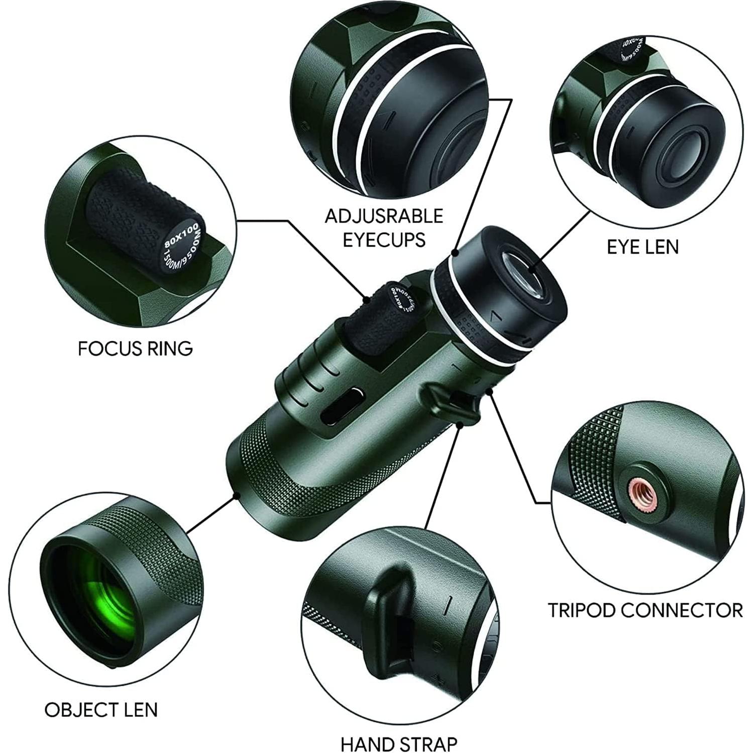 Monocular Telescopio 80x100 PhysioPhyx Alta Definición