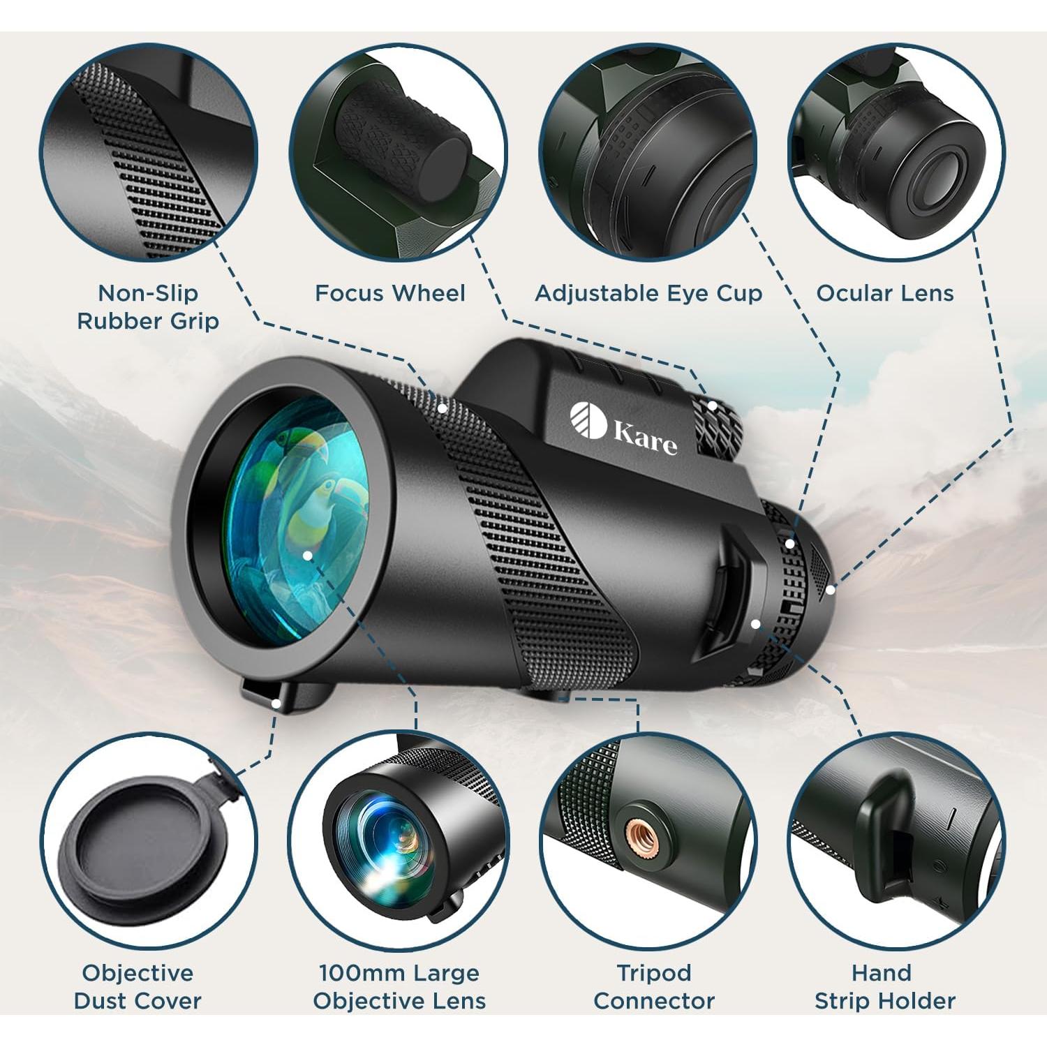 Telescopio Monocular Kare 80x100 Alta Definición con Soporte