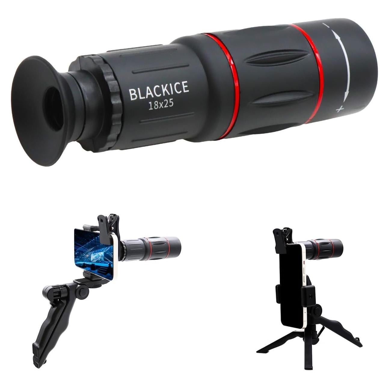 Telescopio Monocular Blackice 18X25 con Adaptador para Smartphone