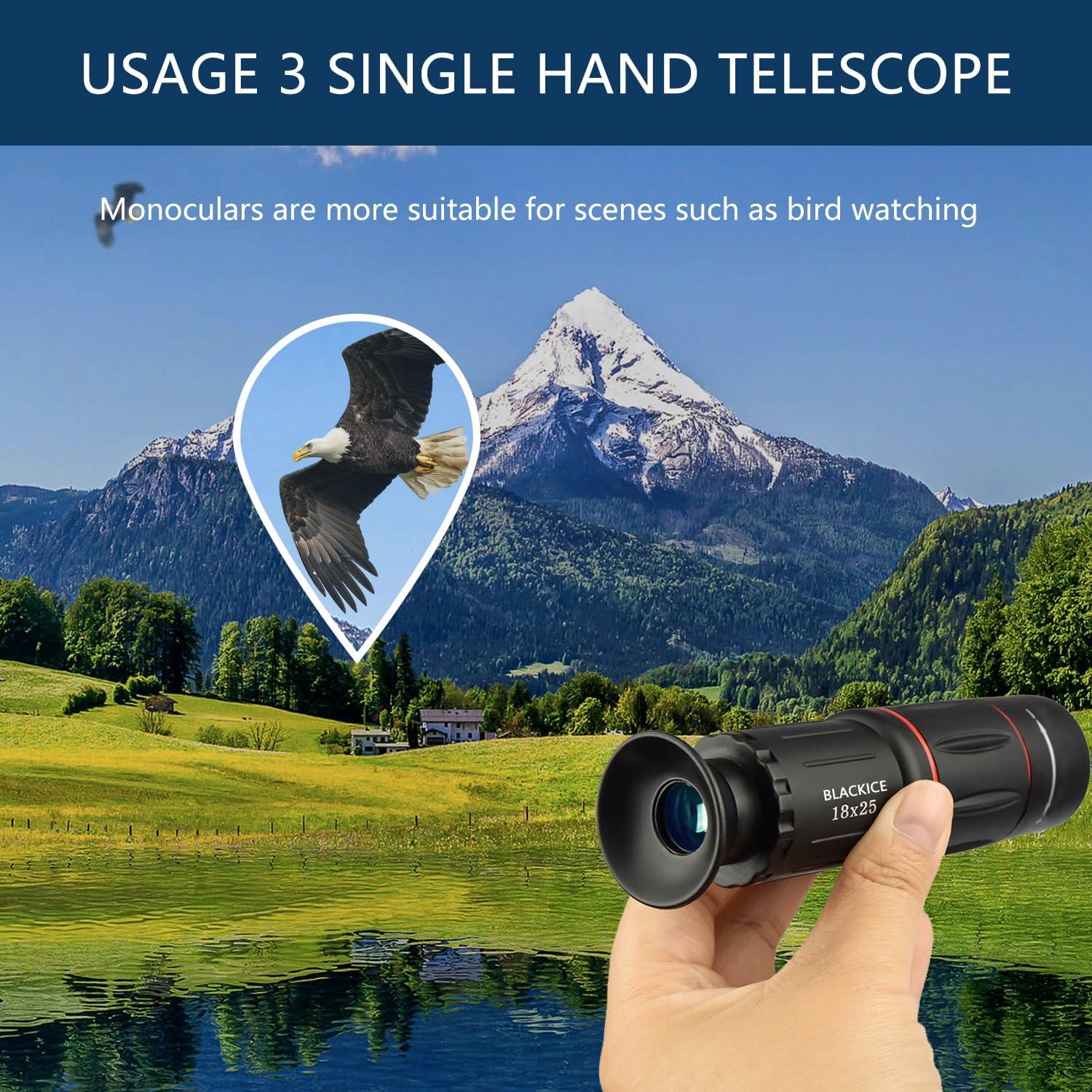Telescopio Monocular Blackice 18X25 con Adaptador para Smartphone