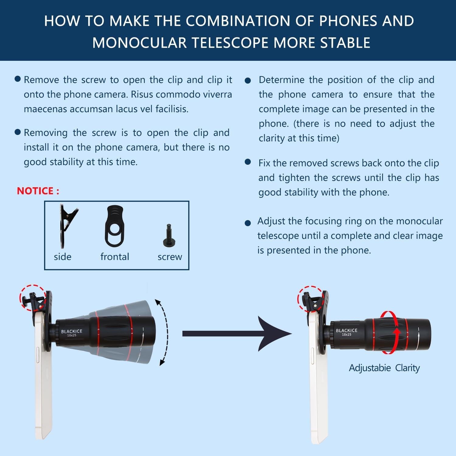 Telescopio Monocular Blackice 18X25 con Adaptador para Smartphone
