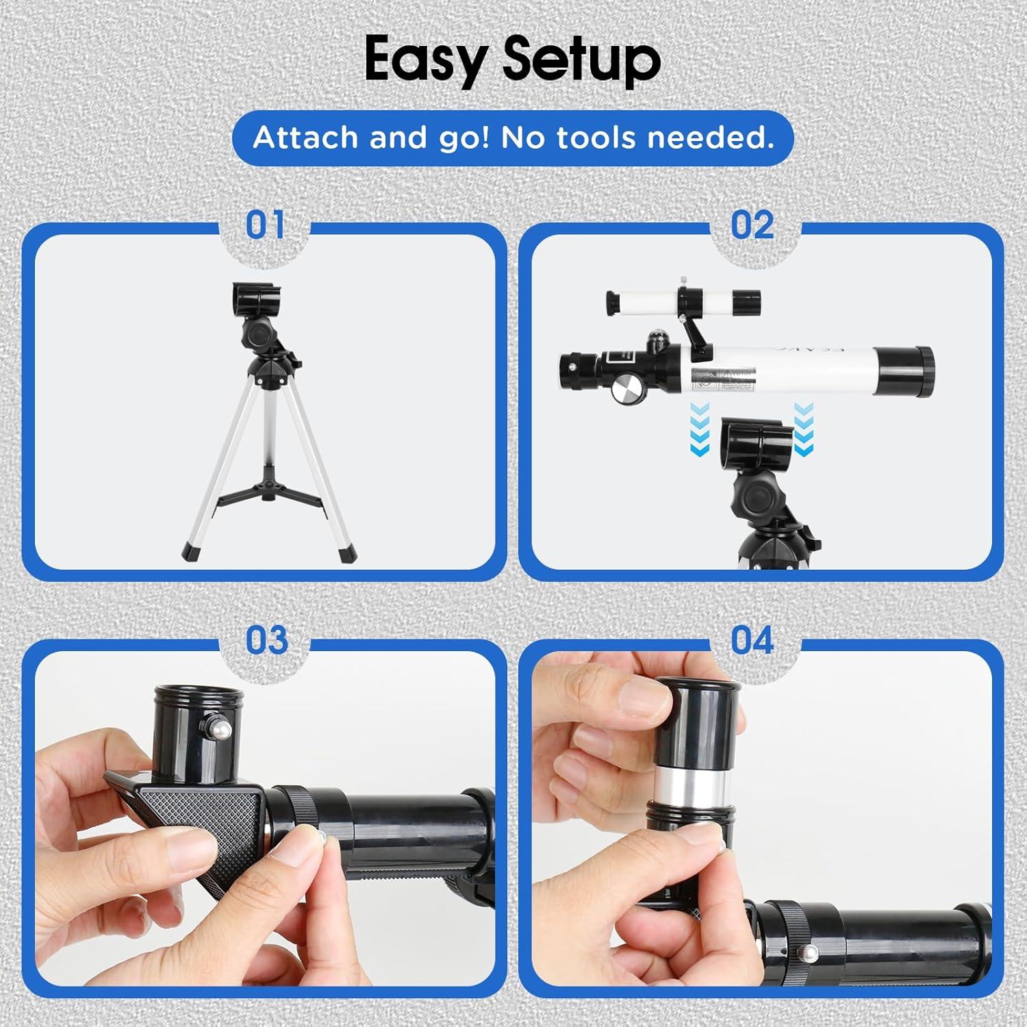 Telescopio ESAKO 400mm para Niños 100x Aumento con Oculares