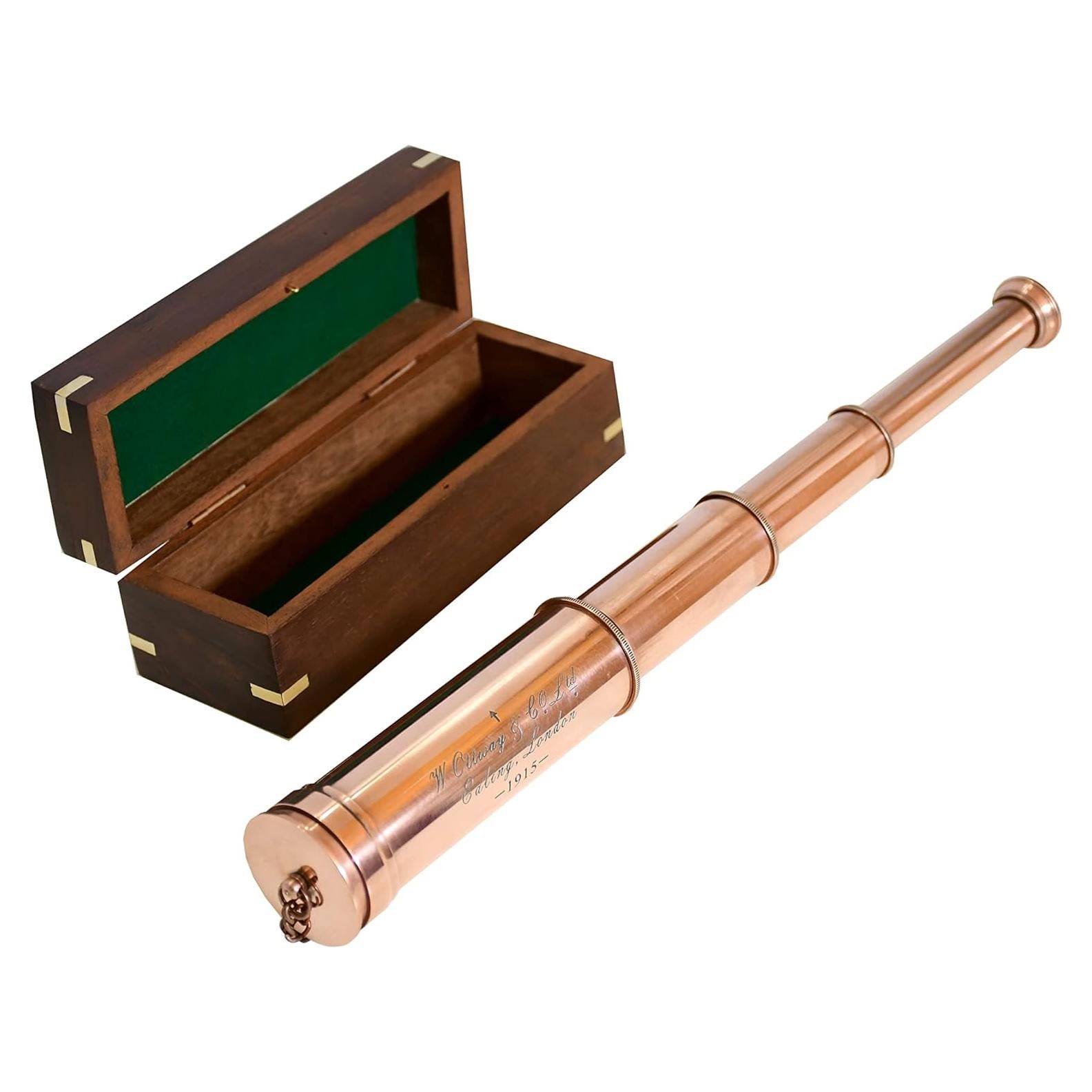 Telescopio Náutico Vintage Navirock 15X Cobre con Caja Madera
