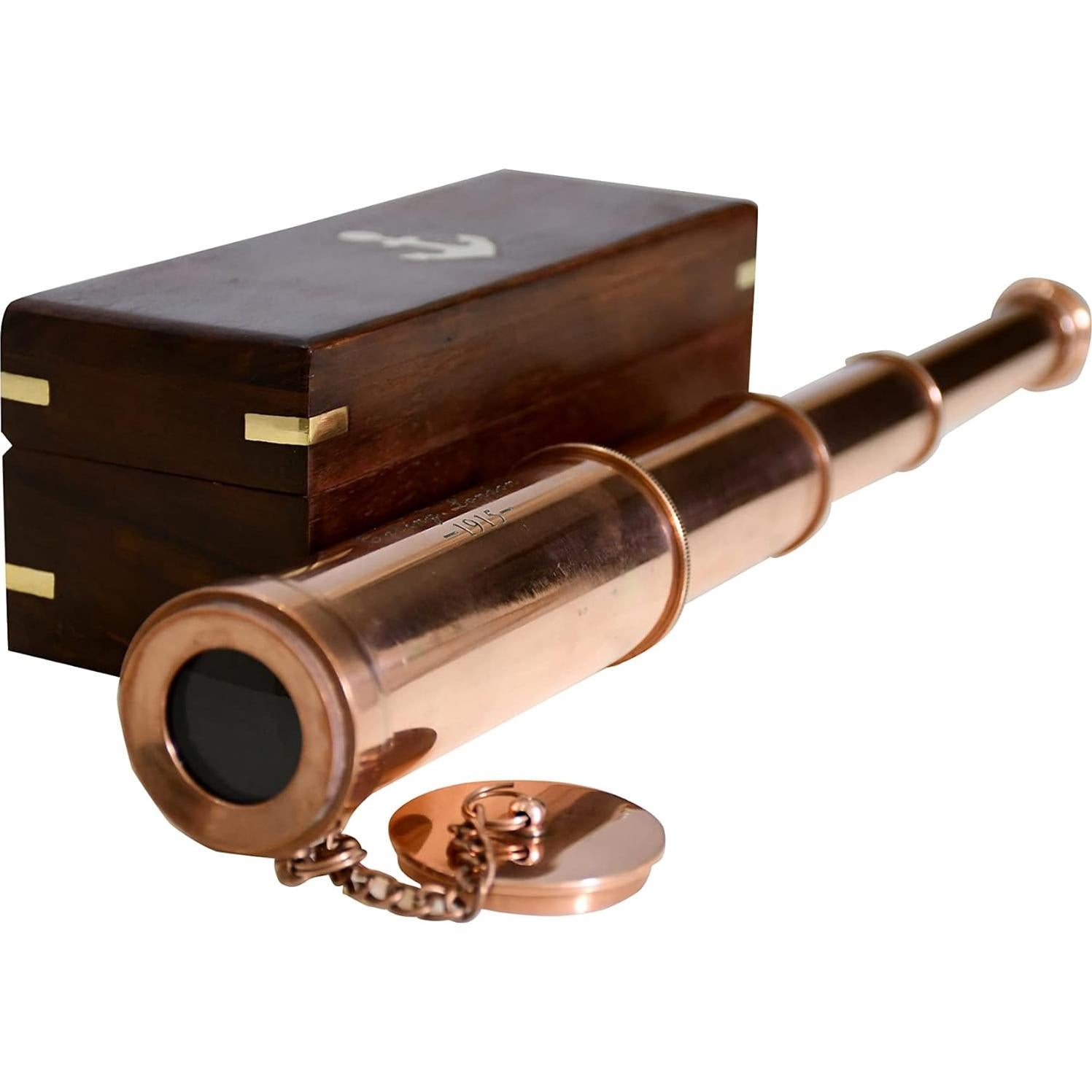 Telescopio Náutico Vintage Navirock 15X Cobre con Caja Madera