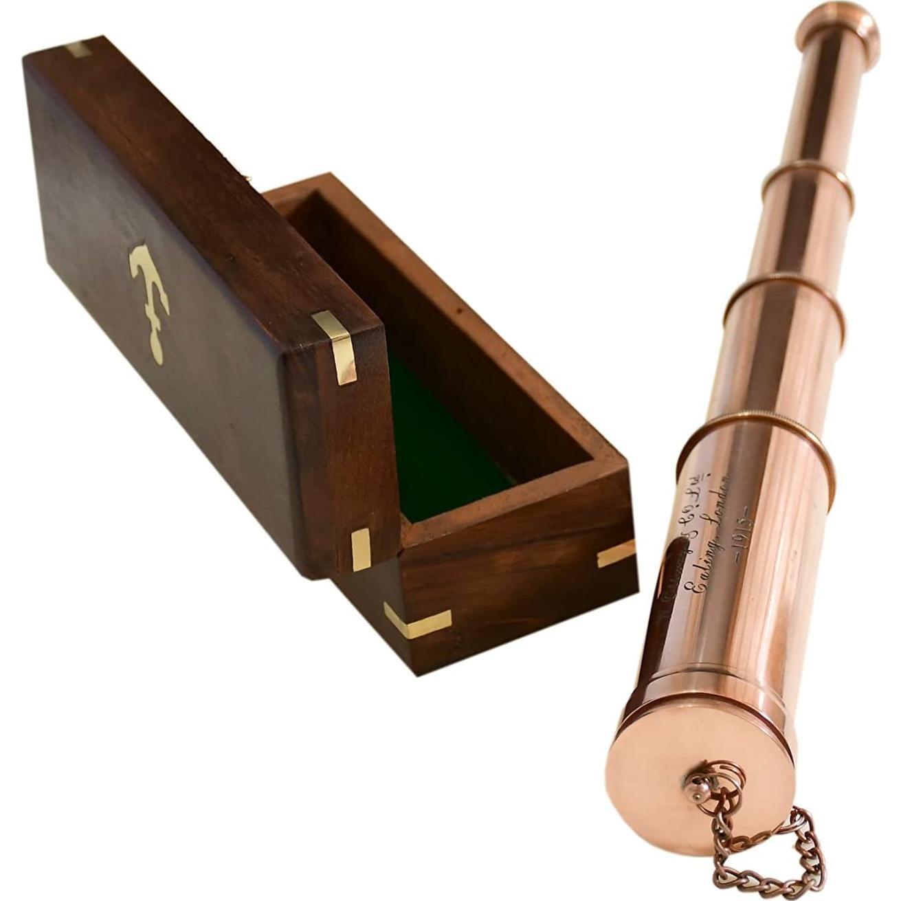 Telescopio Náutico Vintage Navirock 15X Cobre con Caja Madera