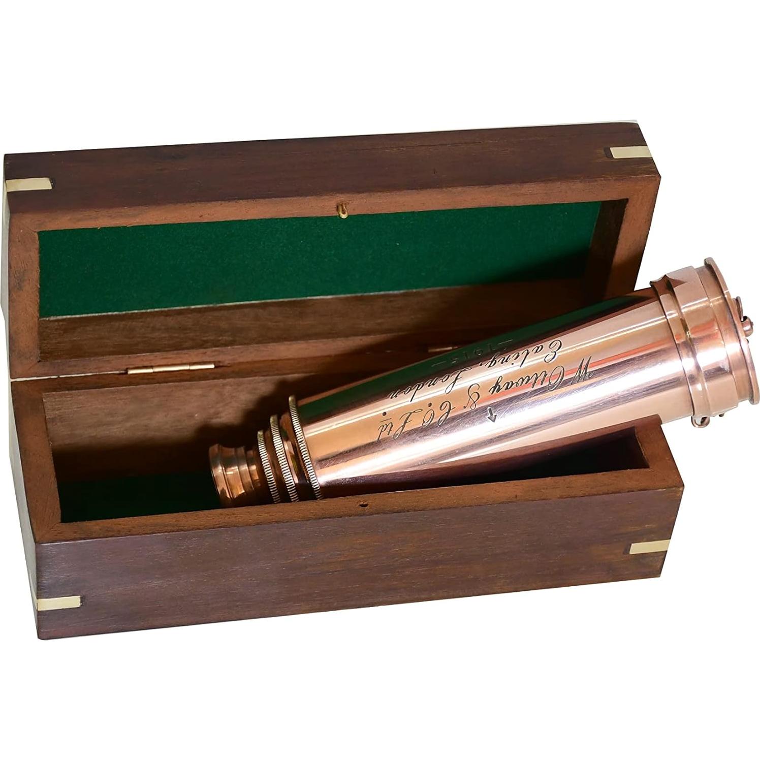 Telescopio Náutico Vintage Navirock 15X Cobre con Caja Madera