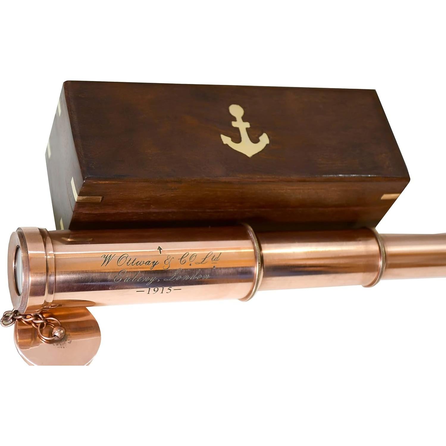 Telescopio Náutico Vintage Navirock 15X Cobre con Caja Madera