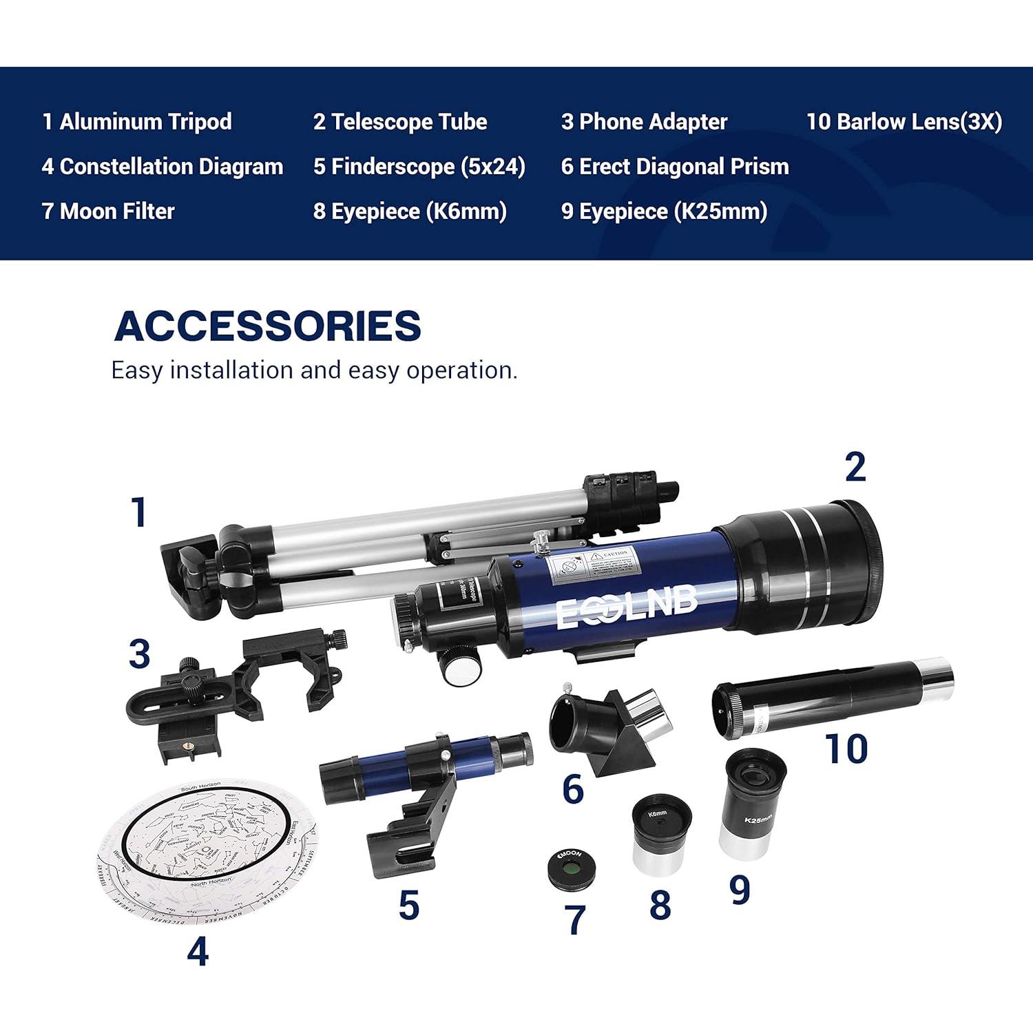 Telescopio ESSLNB 70 mm Refractor para Principiantes
