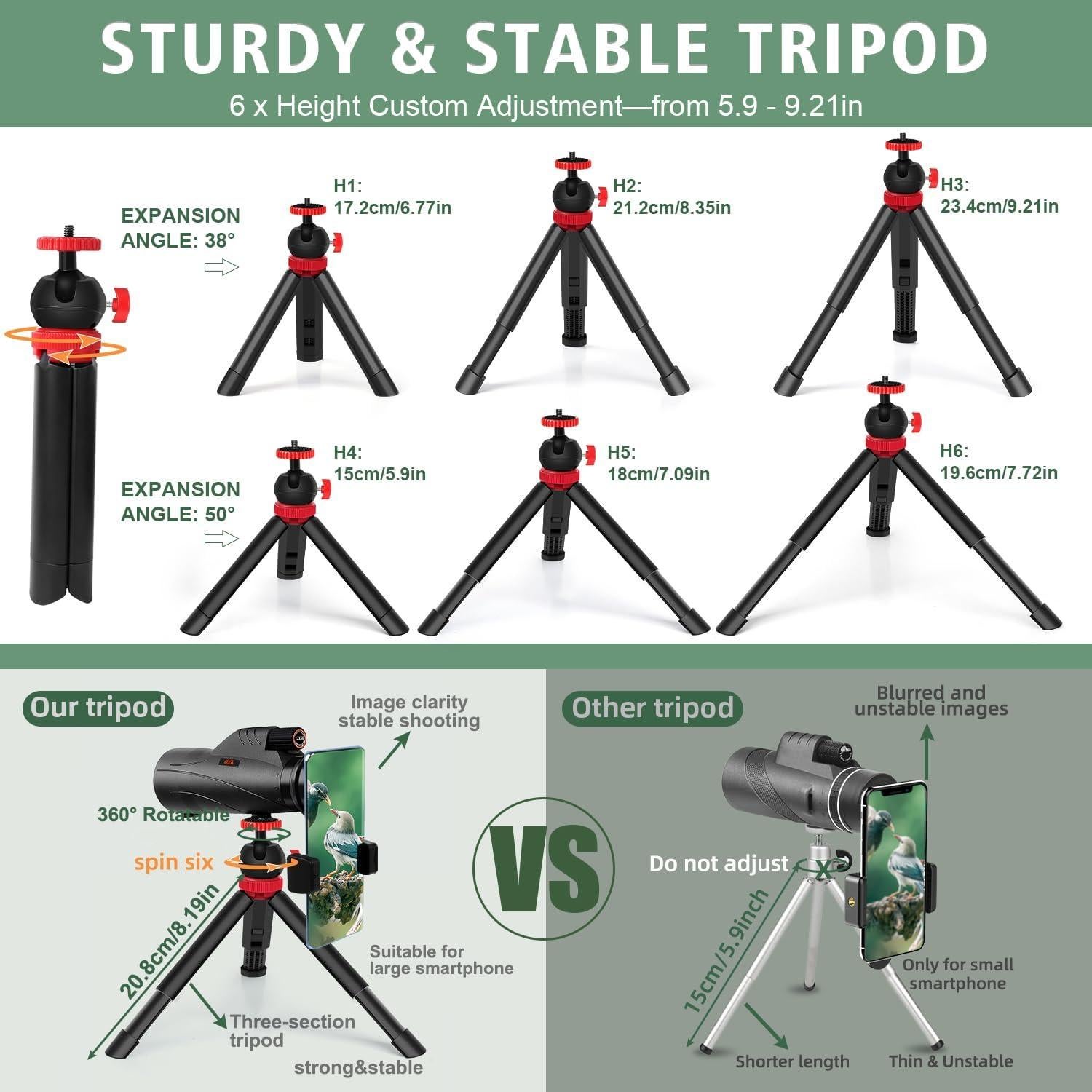 Telescopio Monocular OXK 12x56 con Adaptador y Trípode