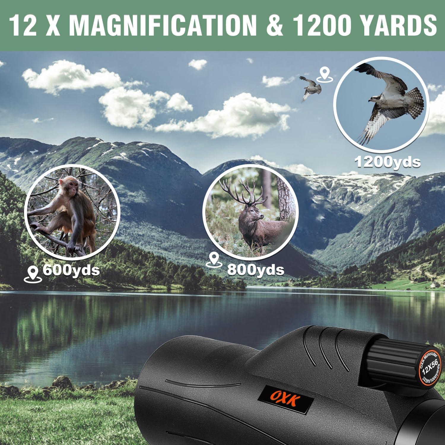 Telescopio Monocular OXK 12x56 con Adaptador y Trípode