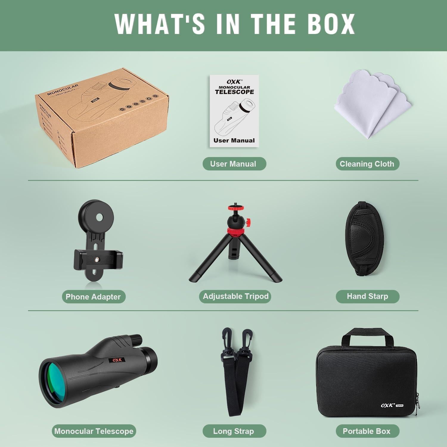 Telescopio Monocular OXK 12x56 con Adaptador y Trípode