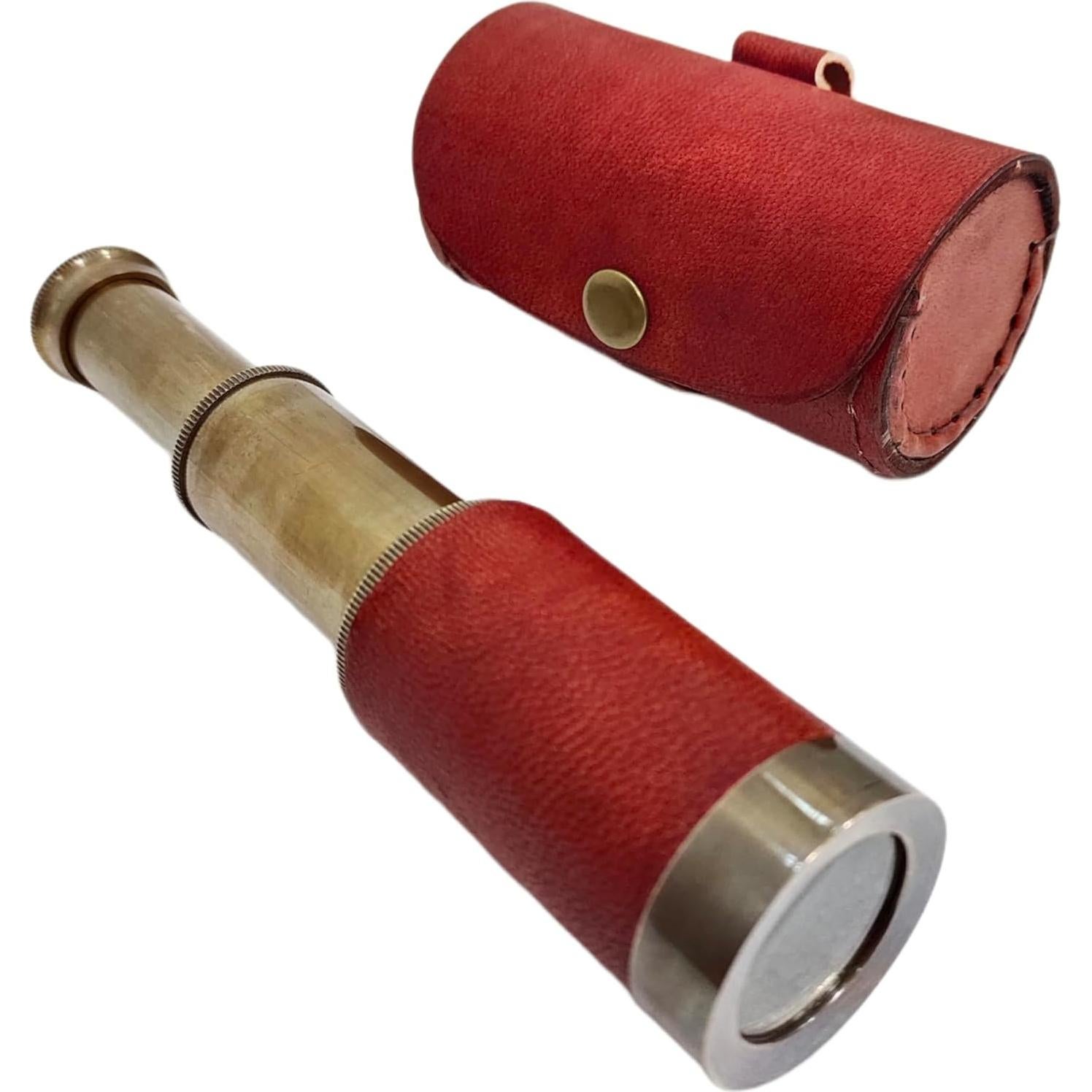 Telescopio de Mano Latón 15,24 cm con Estuche Cuero