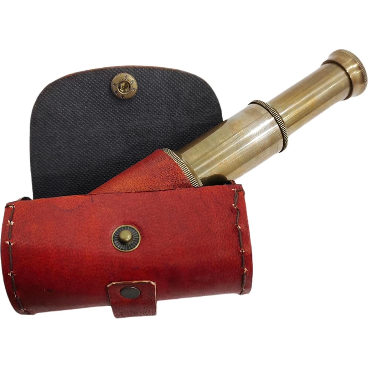 Telescopio de Mano Latón 15,24 cm con Estuche Cuero
