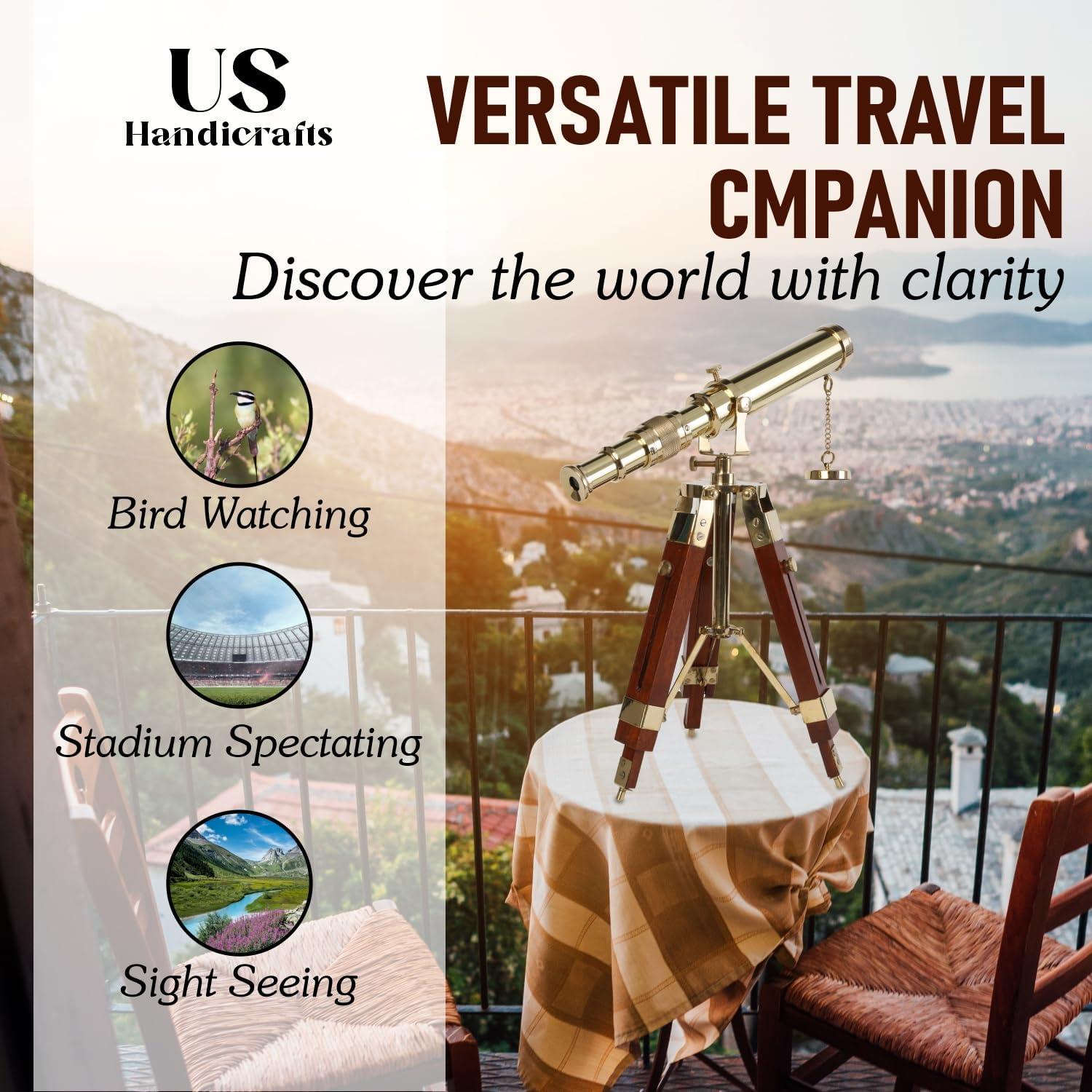 Telescopio Vintage de Bronce 22,86x10,16x38,1cm con Trípode