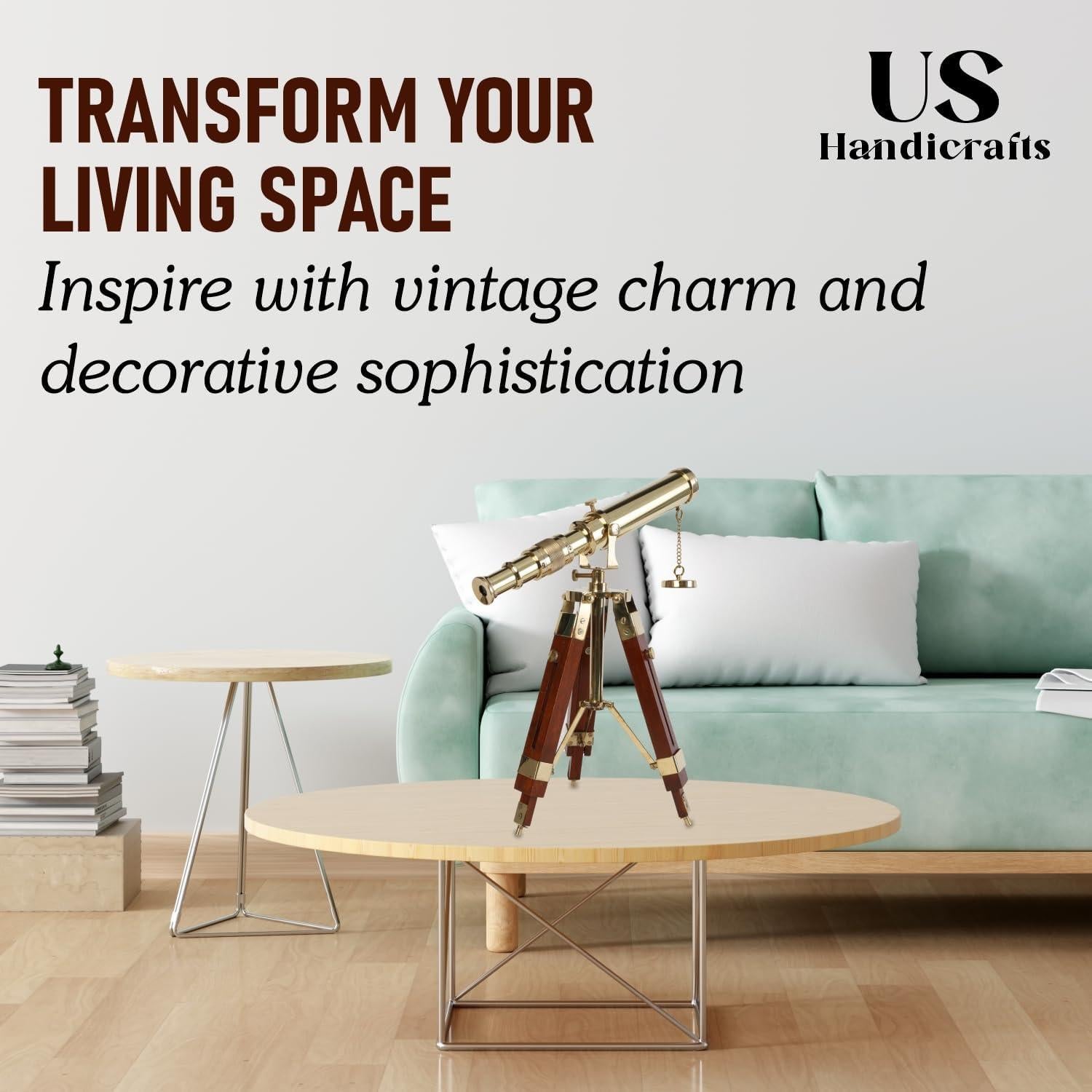 Telescopio Vintage de Bronce 22,86x10,16x38,1cm con Trípode