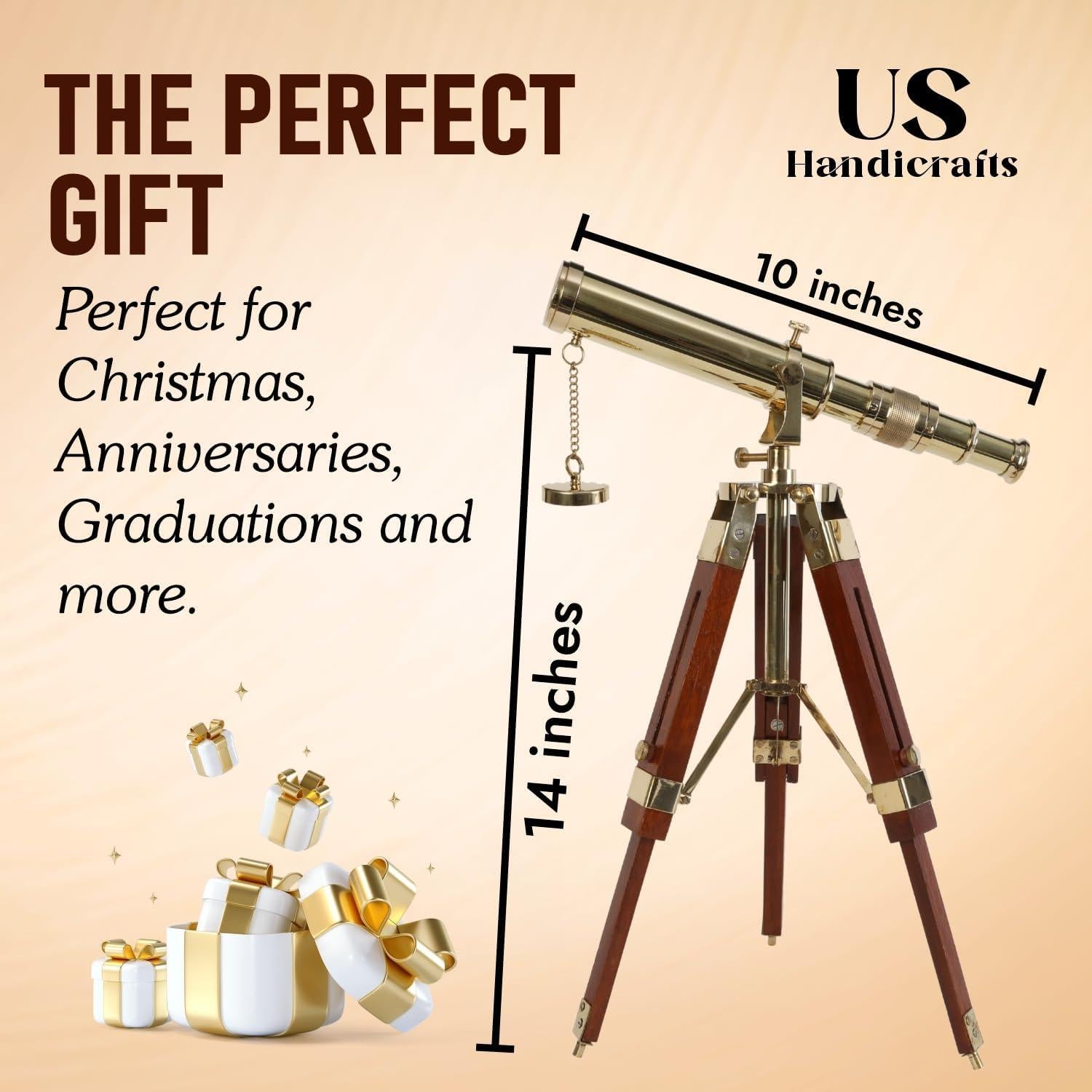 Telescopio Vintage de Bronce 22,86x10,16x38,1cm con Trípode