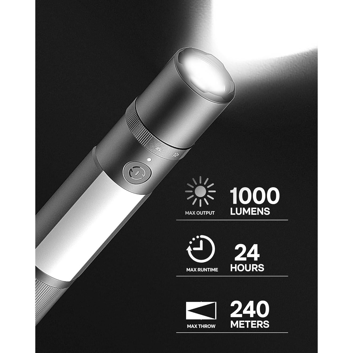 Linterna de Emergencia HOTO 1000 Lúmenes Recargable con Cortador