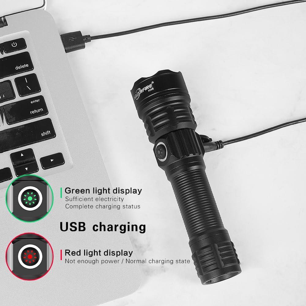 Linterna táctica recargable USB C HaixnFire 6000 lúmenes