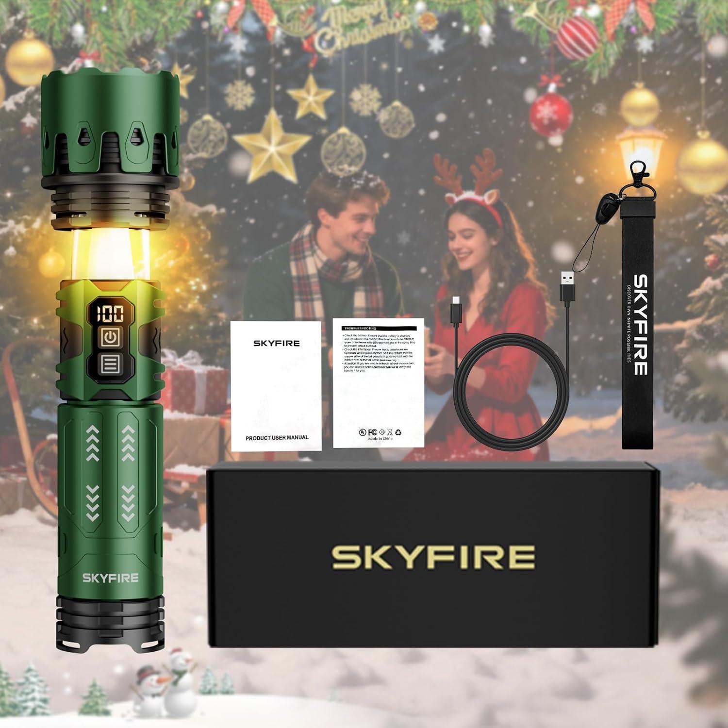Linterna LED Recargable SKYFIRE 11 Modos 5000mAh Verde