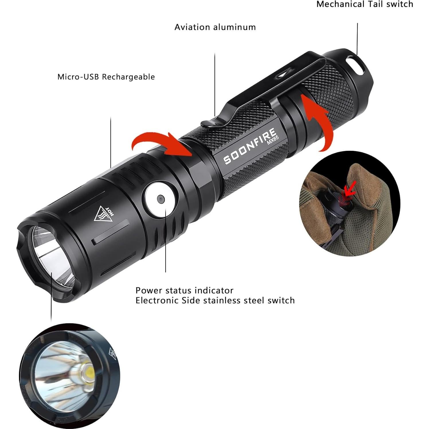 Linterna Táctica Soonfire MX65 1060 Lúmenes Recargable